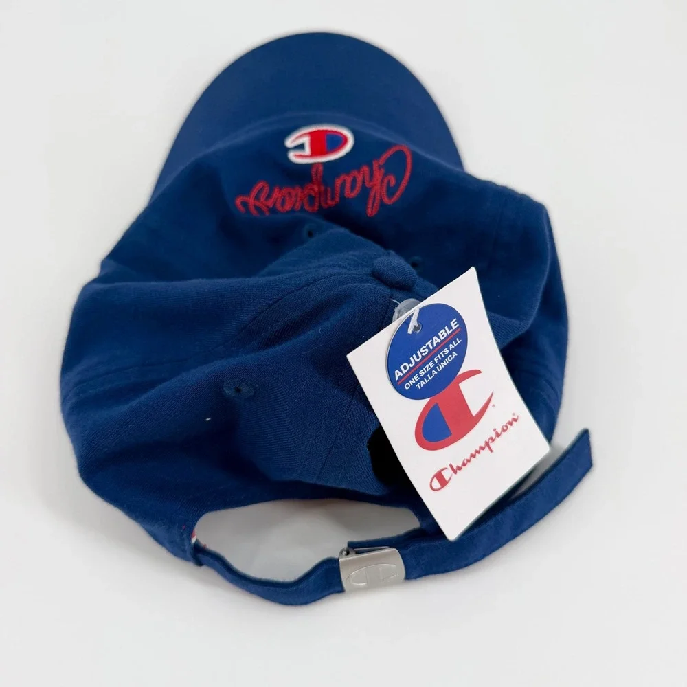 Champion Script Logo Baseball Cap Navy Blue Adjustable Dad Hat NWT One Size